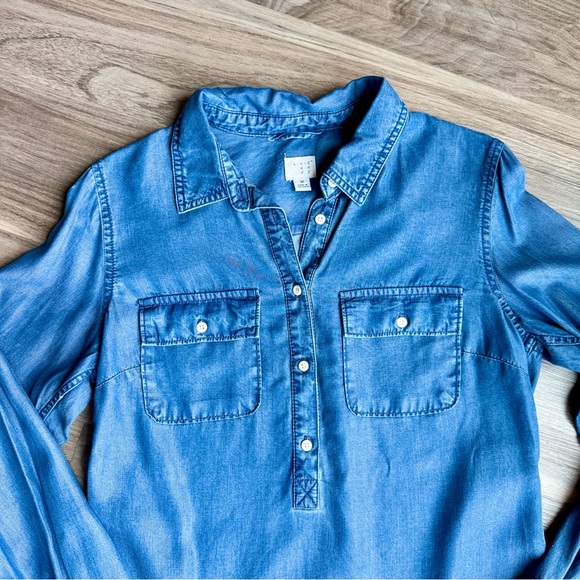 A New Day Chambray Tunic Shirt Long Sleeve with Pockets Soft 100% Lyocell Size M - Picture 4 of 12